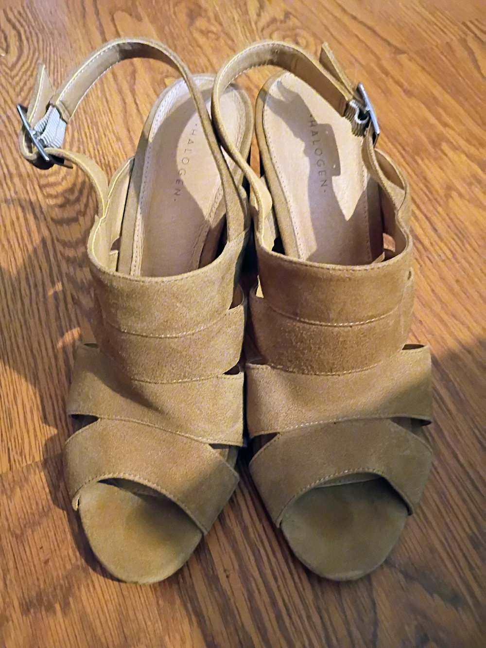 Halogen Tan Suede Peep-Toe Slingback Heels